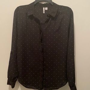 Black ( ELLE ) polka dotted blouse button down